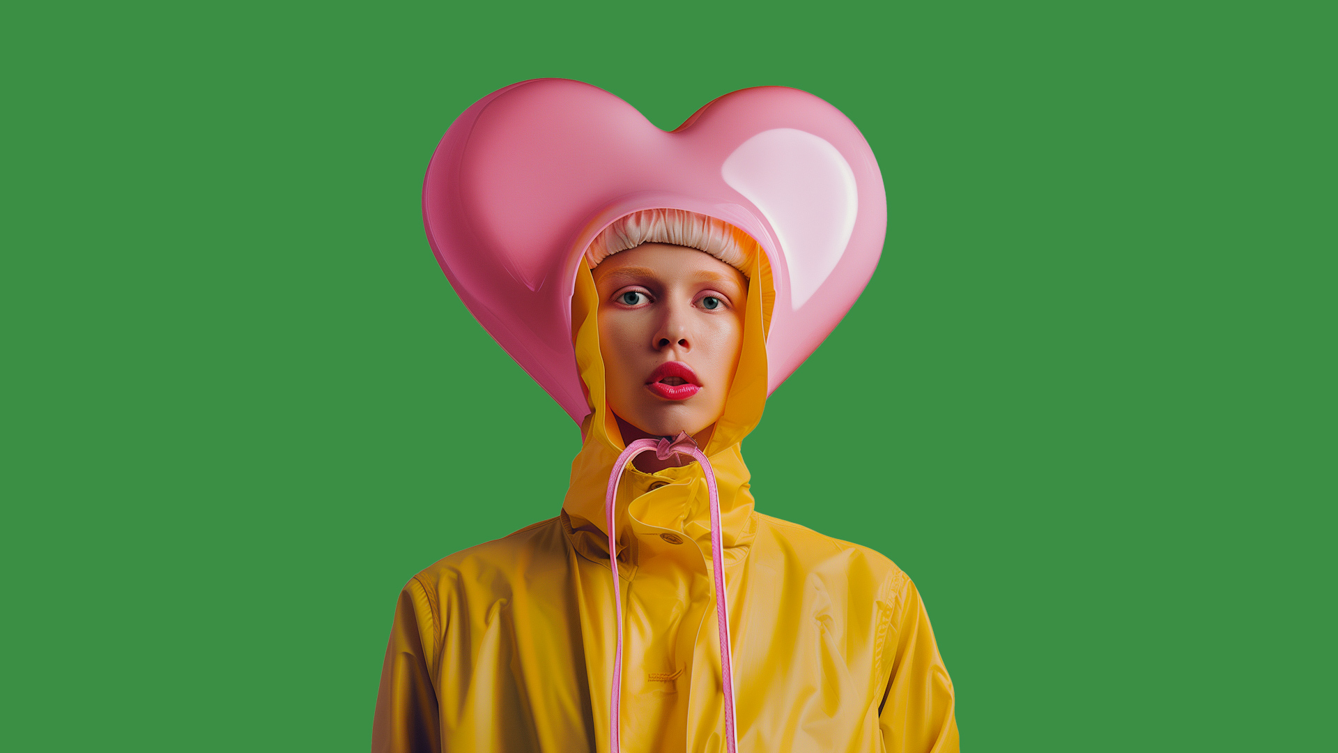 Kvinnna mot grön bakgrund och ett hjärta